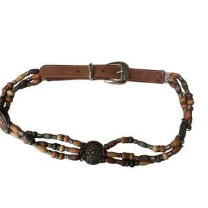 Bohemian‎ Southwestern Belt Medium 31-34.5" Waist Beaded Triple Strand Brown